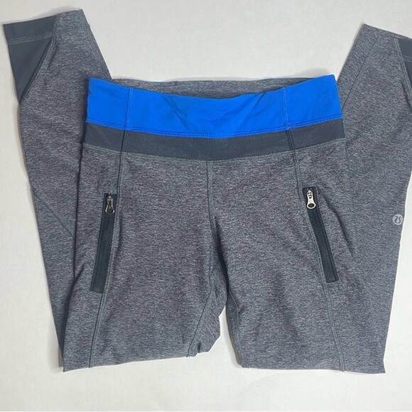 Lululemon inspire ll heathered black lakeside and blue mesh running leggings - Picture 1 of 12